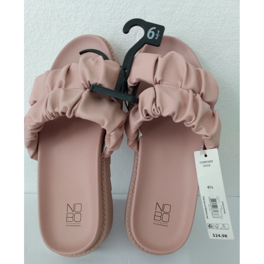 NoBo Sz 6.5 NWT Ruched Bubble Strap Slider Sandals Wedge Blush Pink Comfortable